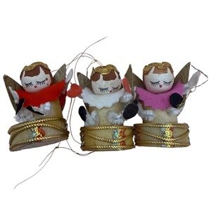 Vintage Christmas Angel Ornament Trio Cherub on Drums Handmade in Japan